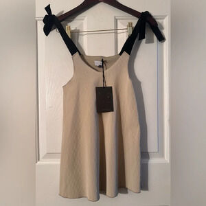 NWT KLAI Rib <Faux> Leather Jumper Stone Tank Top Black Velvety Straps Size 4